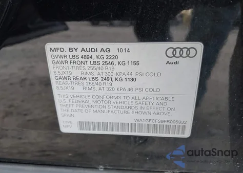 2015 Audi Q3 2.0T Premium Plus из США, поврежденный, VIN WA1GFCFS9FR005932